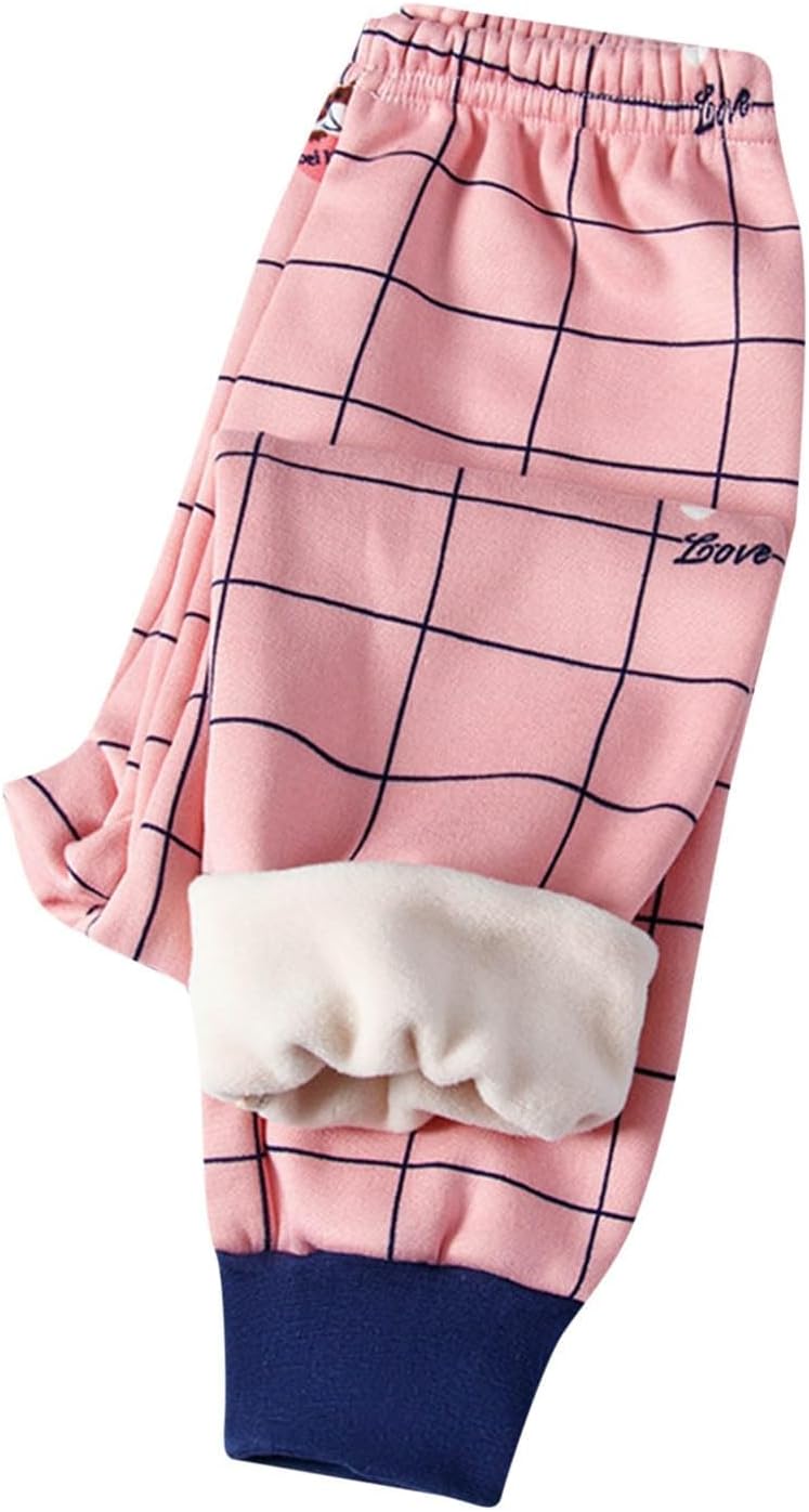 YADEOU Cotton Plaid Print Sweatpants for Girls Winter