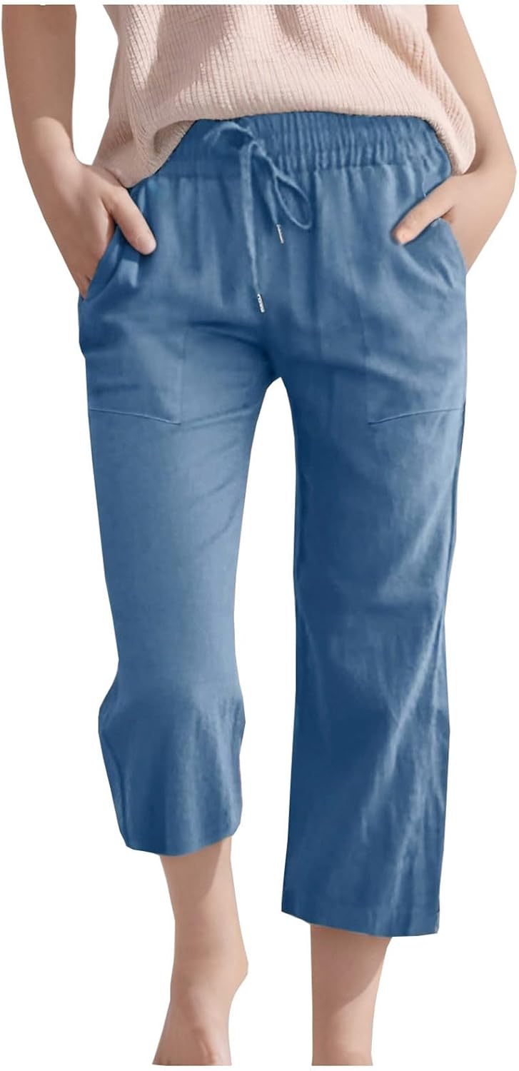 Cute Girls Capri Pants with Elastic Waist and Pockets