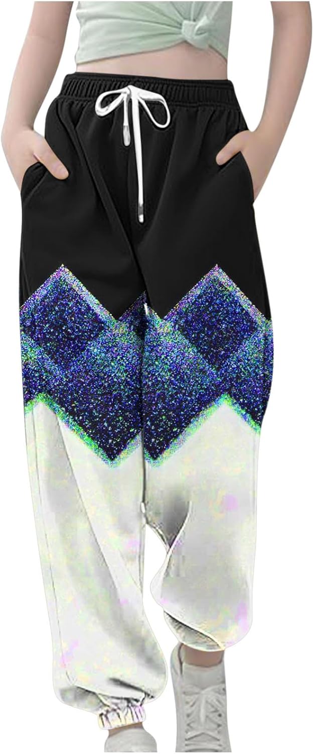 Teen Girl Geometry Print Loose Joggers Pants