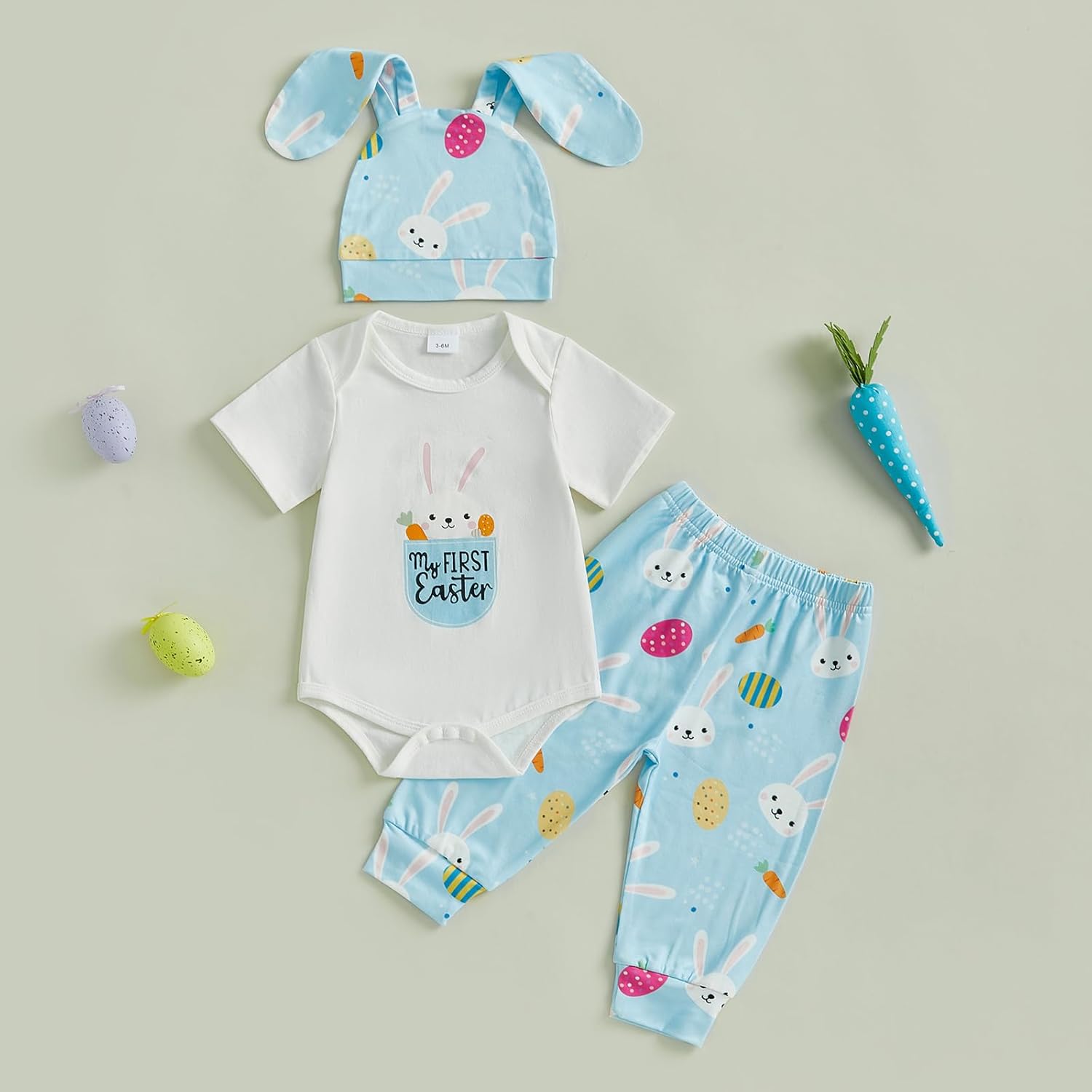My First Easter bunny ROMPER PANTS HAT SET