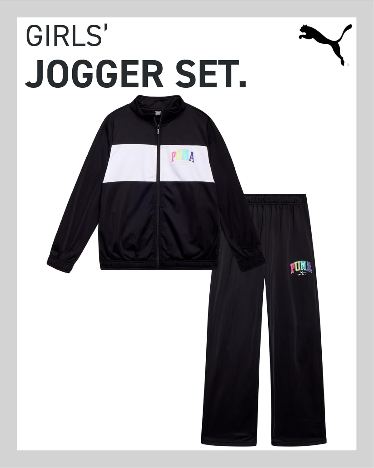 PUMA Girls Jogger Set athletic tricot flare pants zip-up jacket