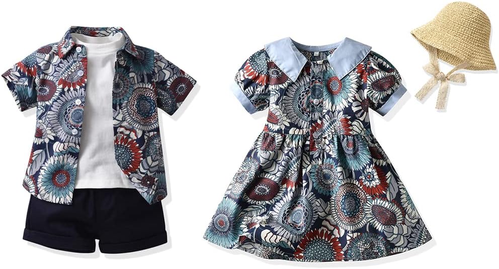 Baby Girl Brother Matching Outfits Floral Dress Shorts