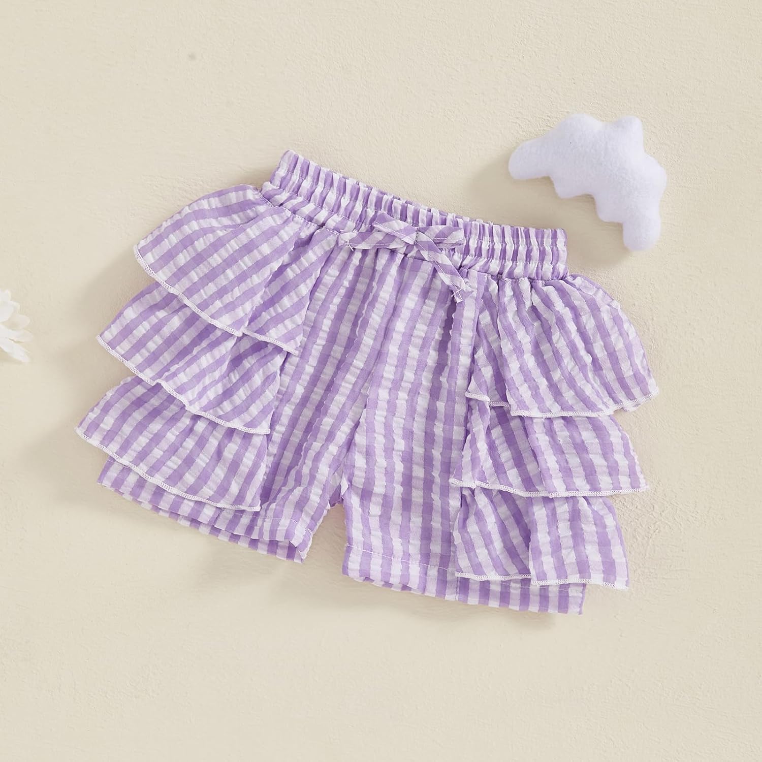 Ruffle Bloomers Toddler Girl Elastic Waist Wide Leg Striped Print Seersuckers Shorts