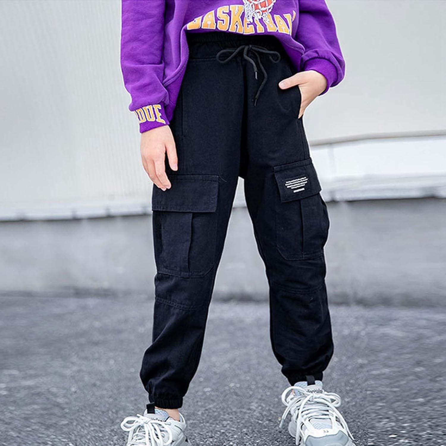 Girls Cargo Pants Wide Leg Stretch High Waisted Drawstring Joggers with Pockets