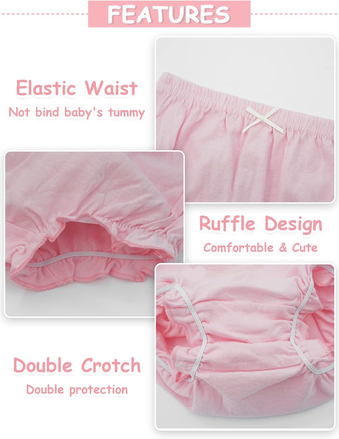SEAUR 4-Pack Toddler Bloomers Cotton Ruffle Diaper Cover Soft