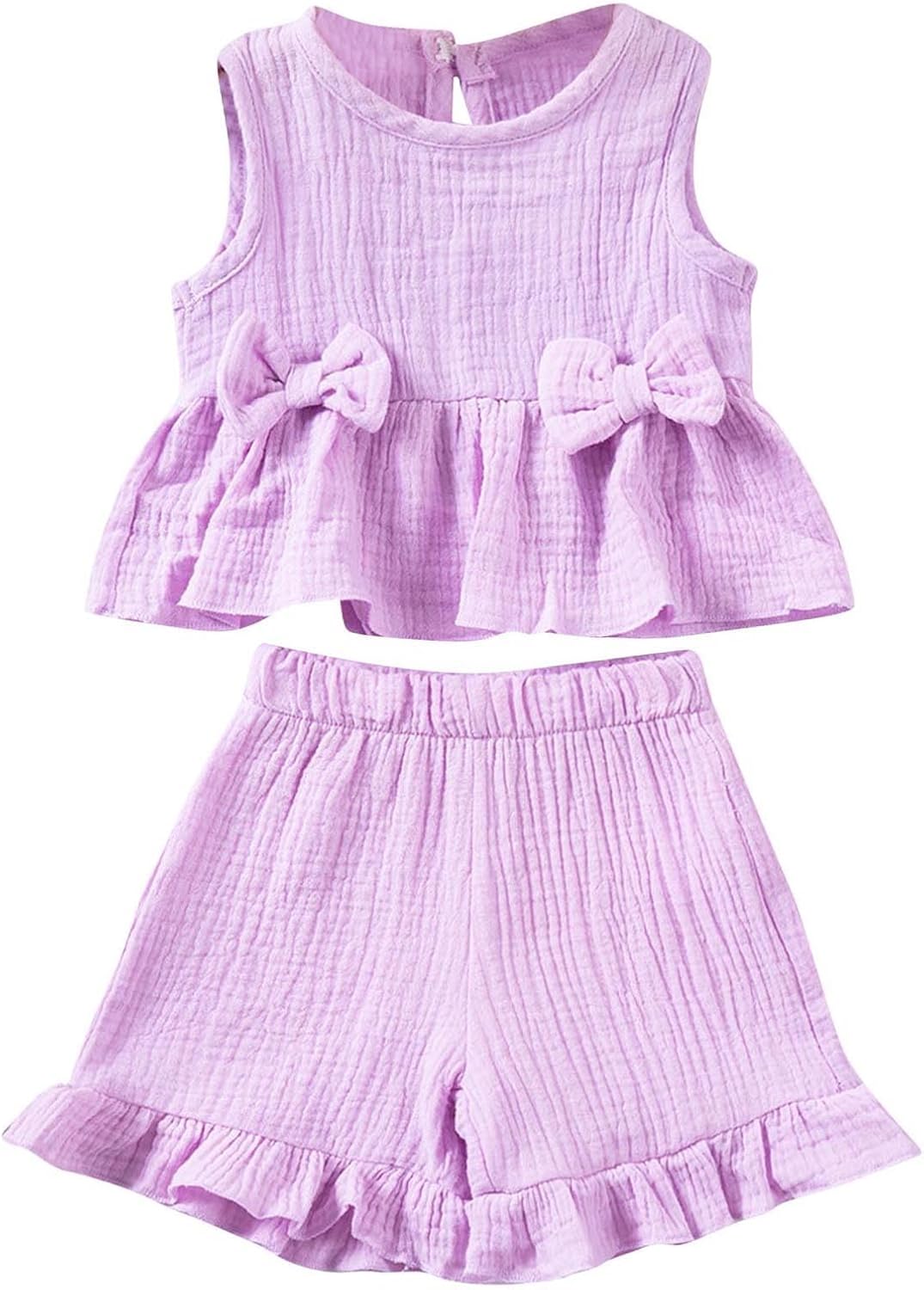 Summer 2-Piece Tank Top Ruffle Shorts for Toddler Girls Set