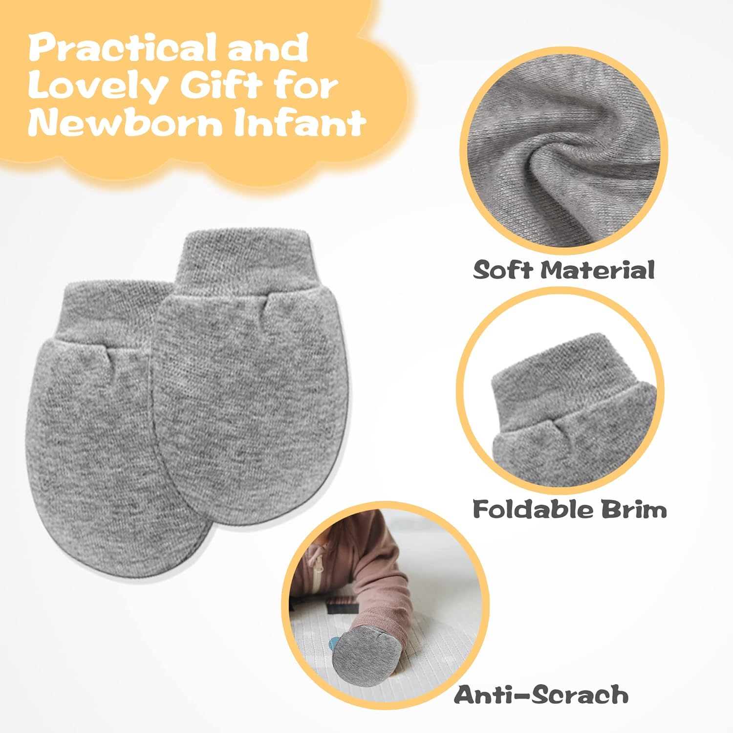 Newborn Baby Cotton Mittens Soft Breathable No Scratch Gloves for Infants