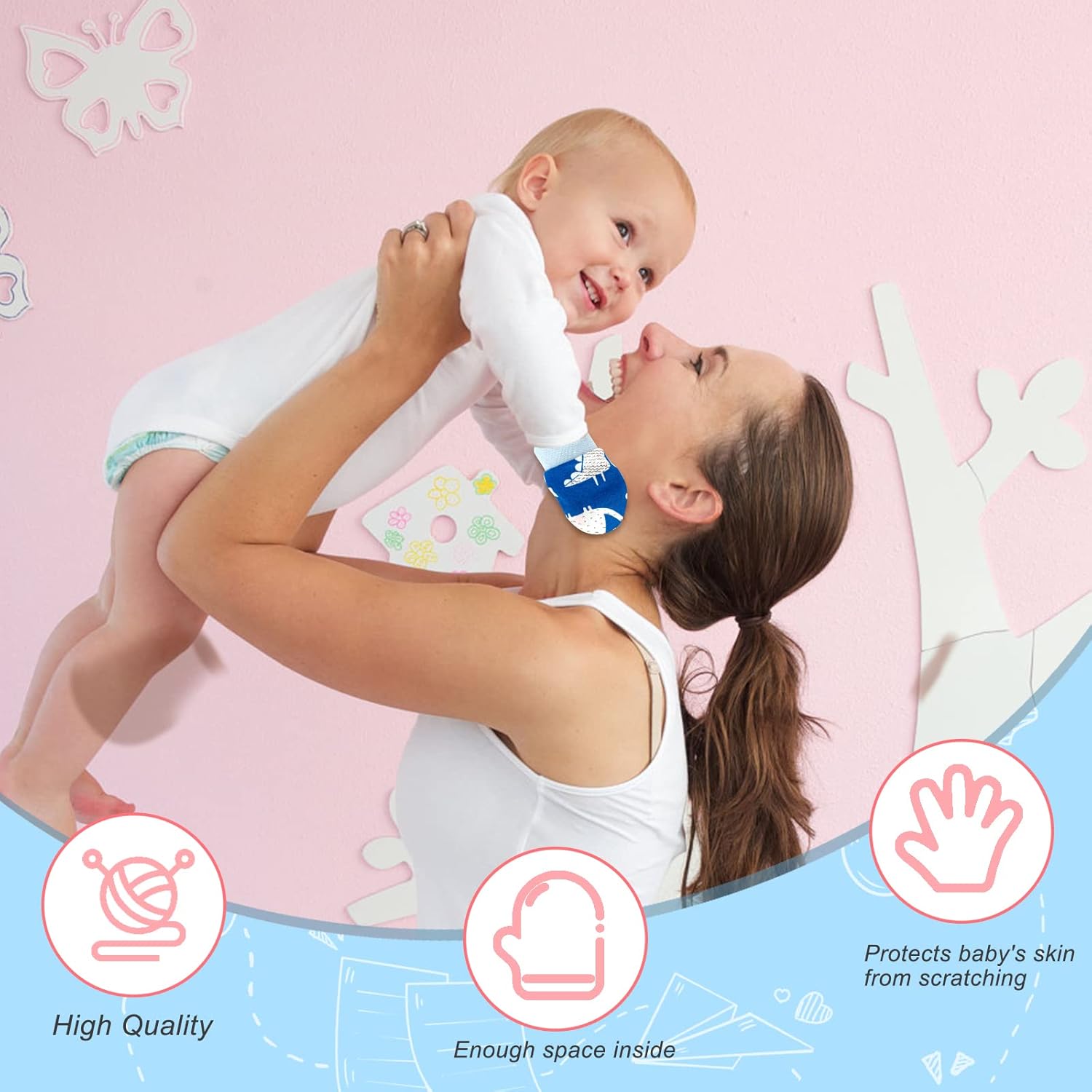 ONESING Organic Cotton Baby Gloves No Scratching 0-6 Months