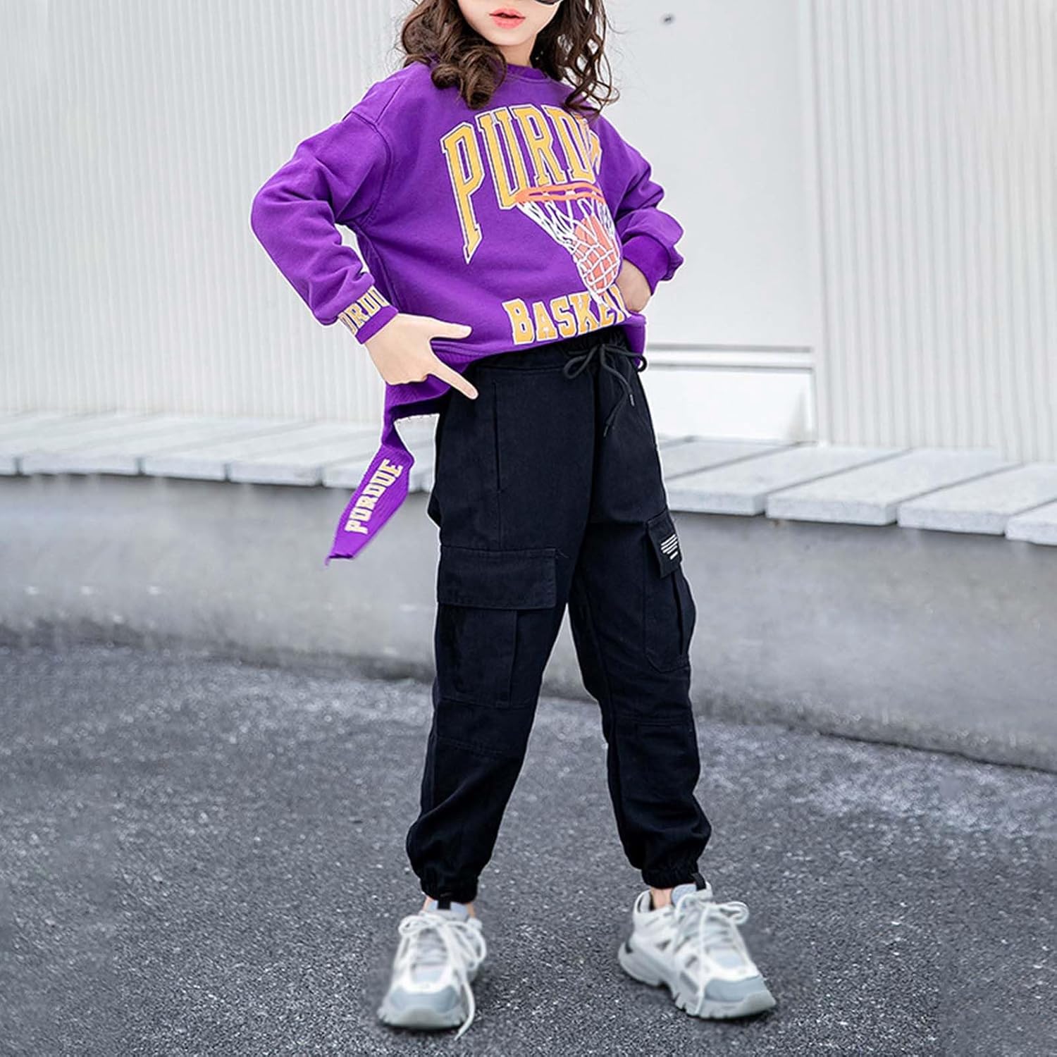 Girls Cargo Pants Wide Leg Stretch High Waisted Drawstring Joggers with Pockets