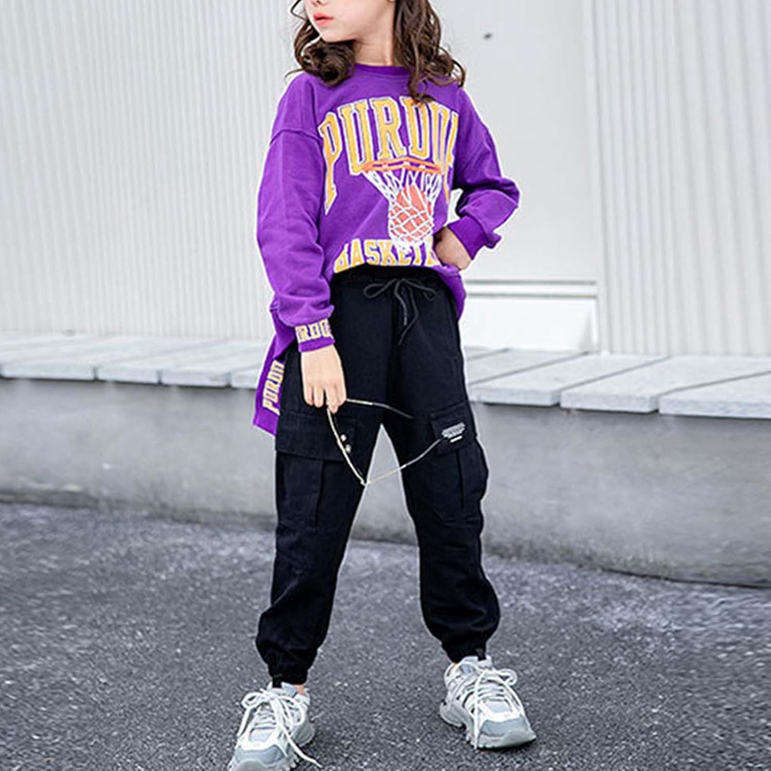 Girls Cargo Pants Wide Leg Stretch High Waisted Drawstring Joggers with Pockets