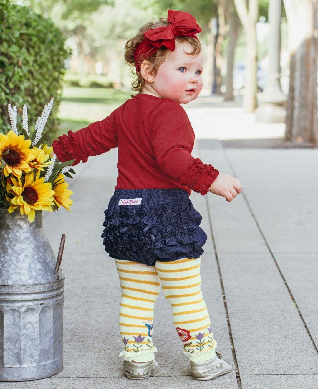RuffleButts Baby Toddler Girls Ruffled Woven Bloomer - Perfect for Days Out