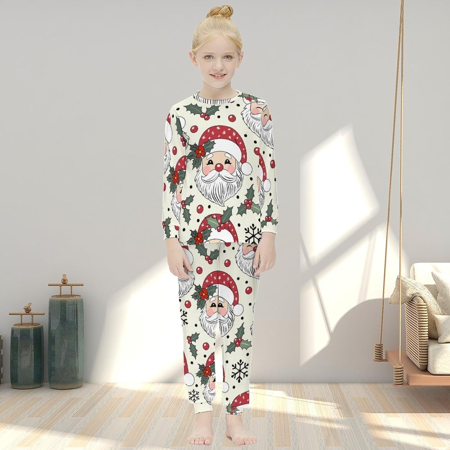 Girls Thermal Long Johns Christmas Set Santa Base Layer