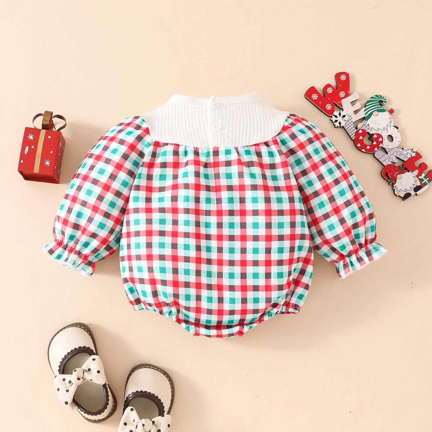 Christmas Baby Boy Leotard Outfit with Red Checkered Design