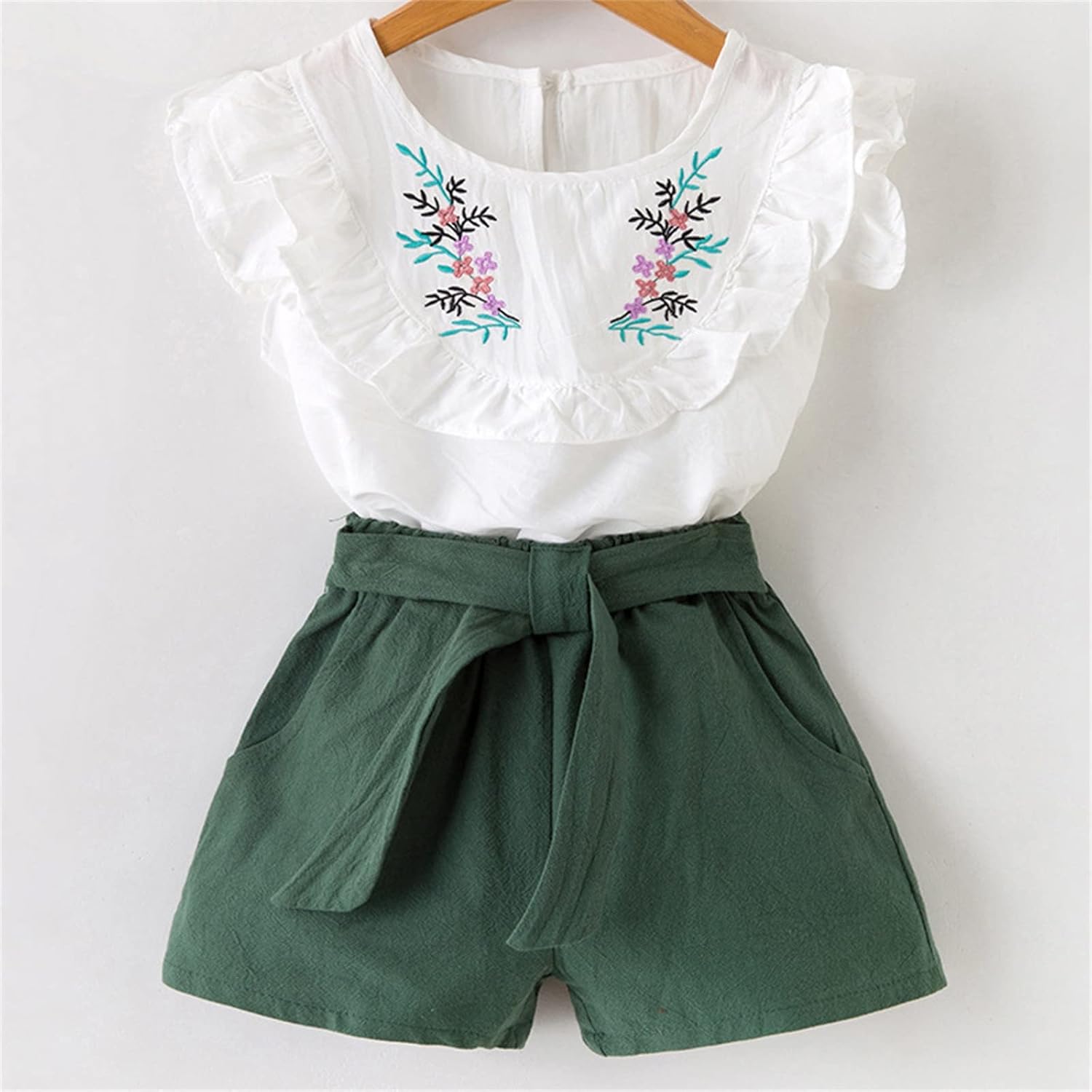 Cotton Linen Ruffle Sleeveless Toddler Girls Clothes Set Perfect for Summer