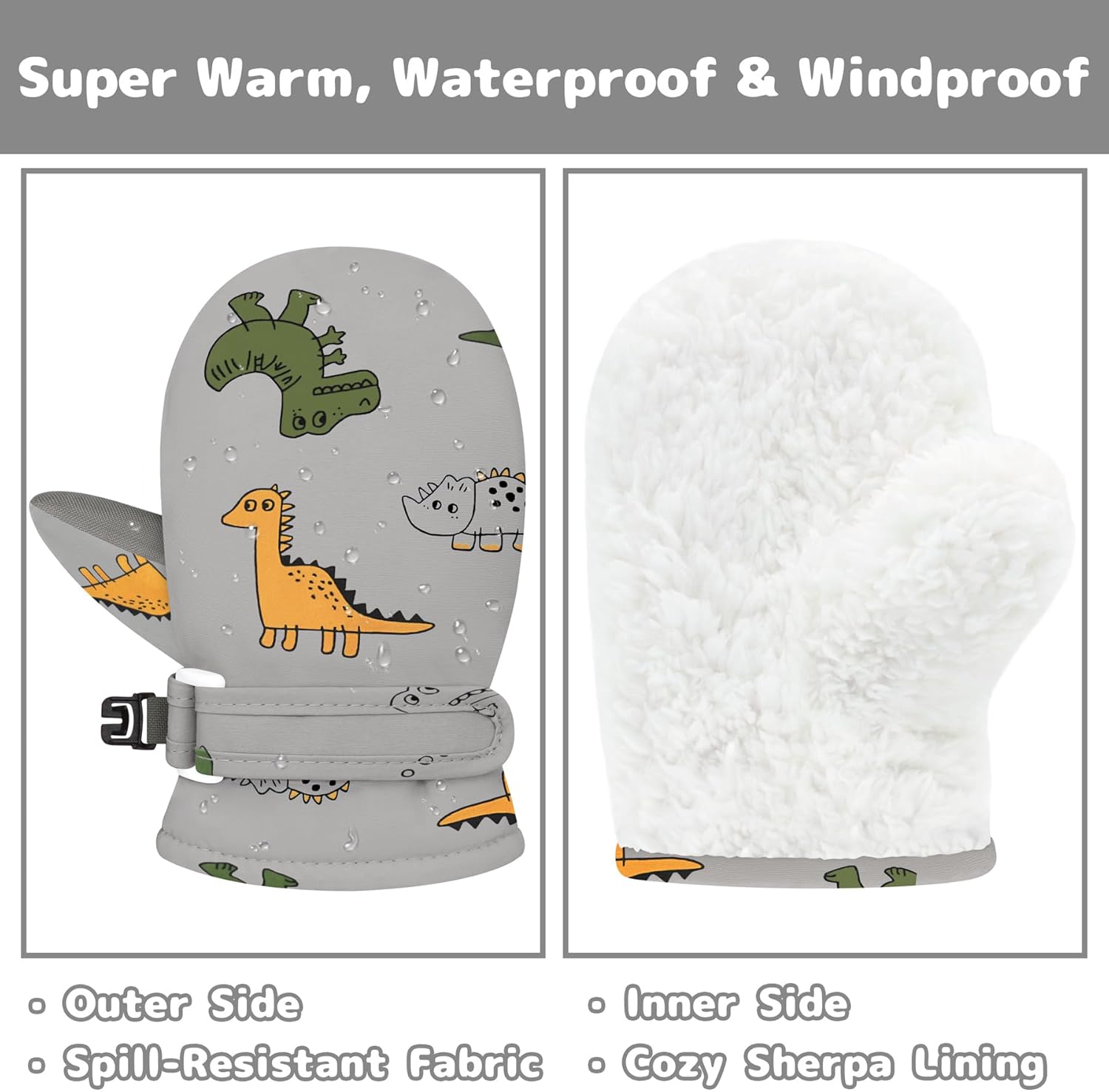 Olreco Toddler Mittens Waterproof snow mittens for Baby