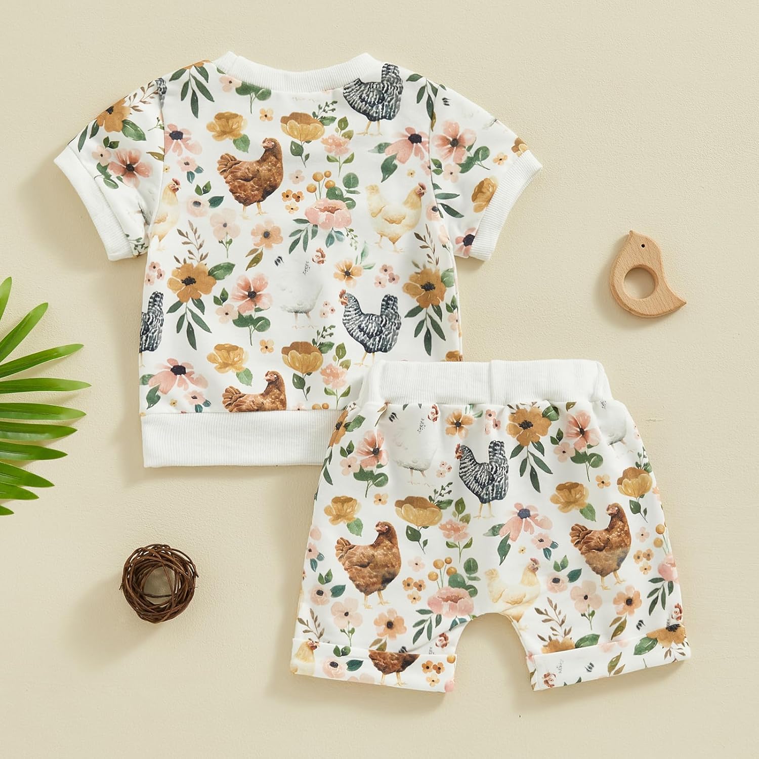Chloefairy Toddler Boy Girl Farm Outfit Cute Flower Chicken Printed Set