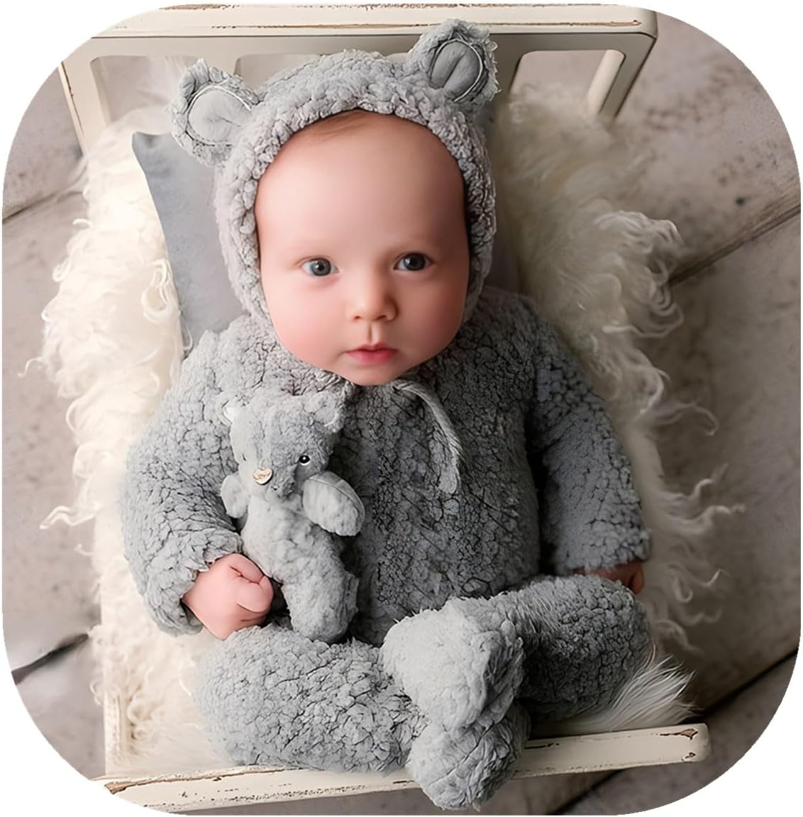 Coberllus Newborn Bear Romper Hat Perfect for Photoshoots
