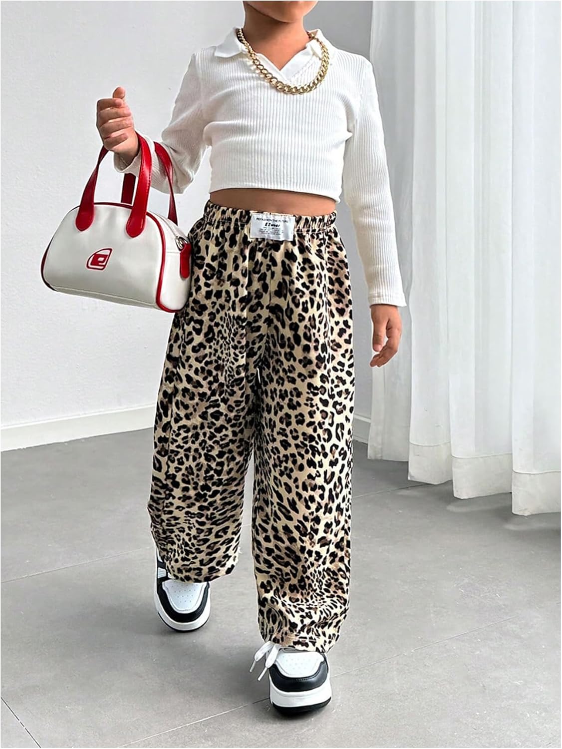 GORGLITTER Girls Leopard Cheetah sweatpants COZY wide leg flared pants