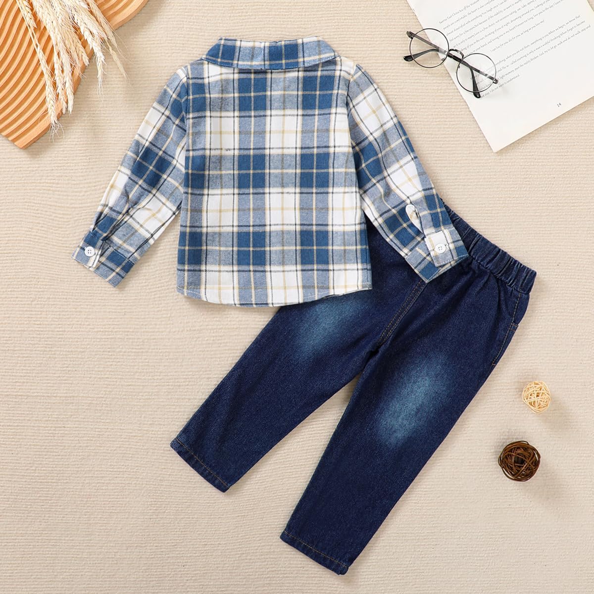 CocoRARA Toddler Boys Plaid Denim Set