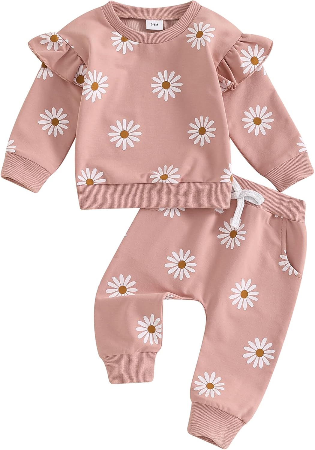 Mubineo Baby Girl Ruffle Sweater Pocket Pants Set