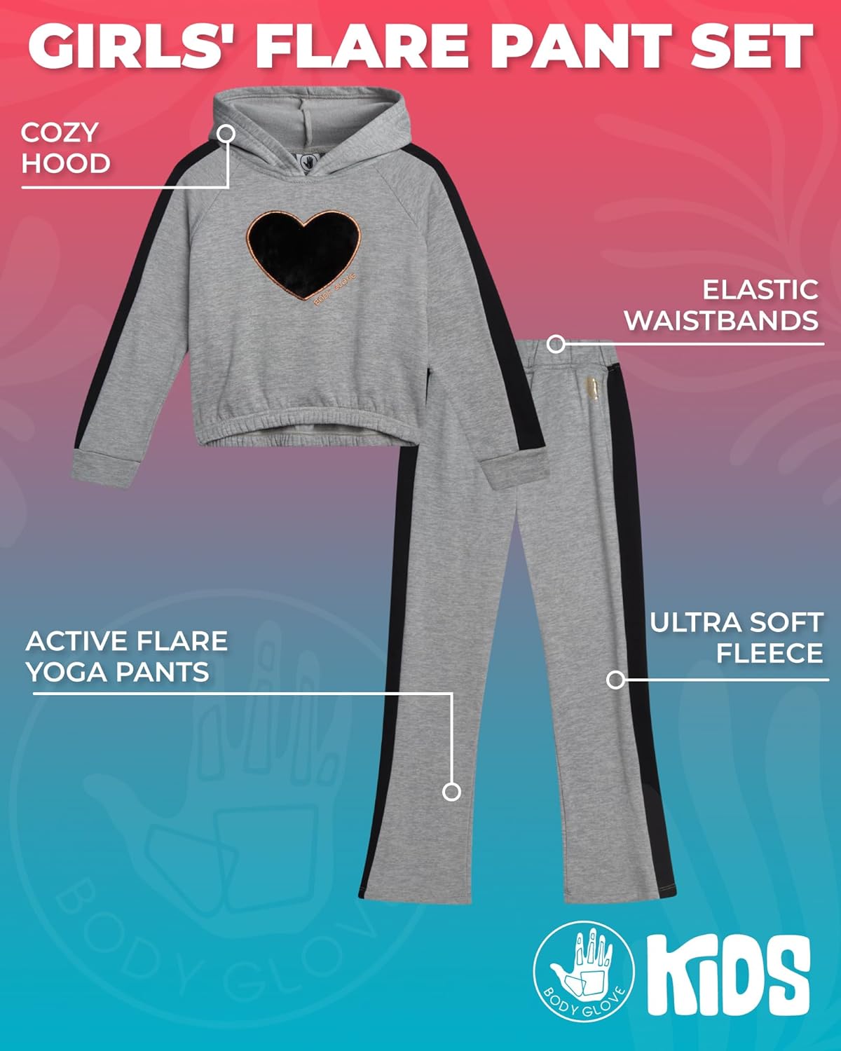 Body Glove Girls Flare Pant Set 2 Piece Cozy Fleece