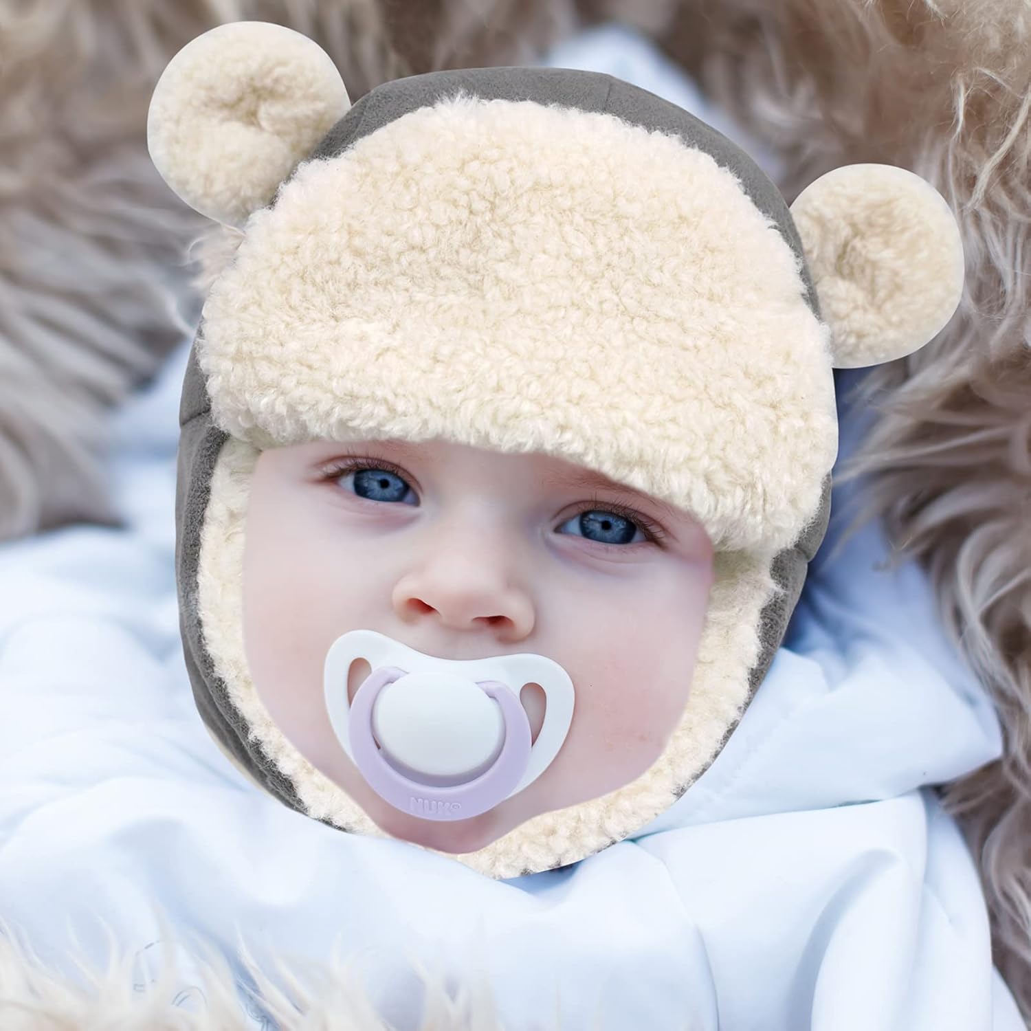Sherpa Toddler Winter Hat with Bear Ears Soft and Warm