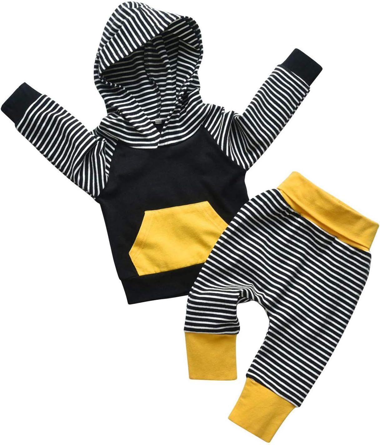 AMIMOJY Boys Girls Striped Long-Sleeve Hoodie Set