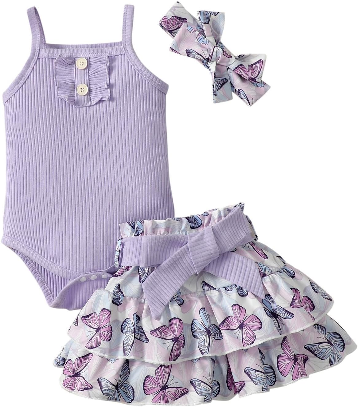 CuteSummer Outfits for Baby Girls - Butterfly Purple Romper Set
