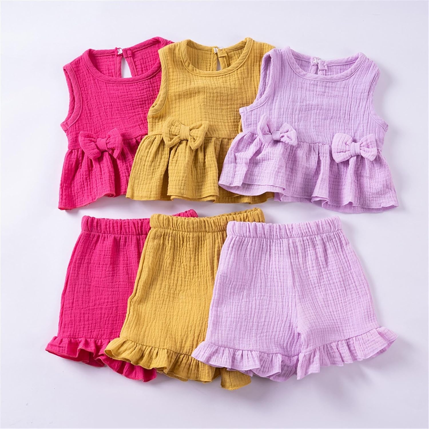 Summer 2-Piece Tank Top Ruffle Shorts for Toddler Girls Set