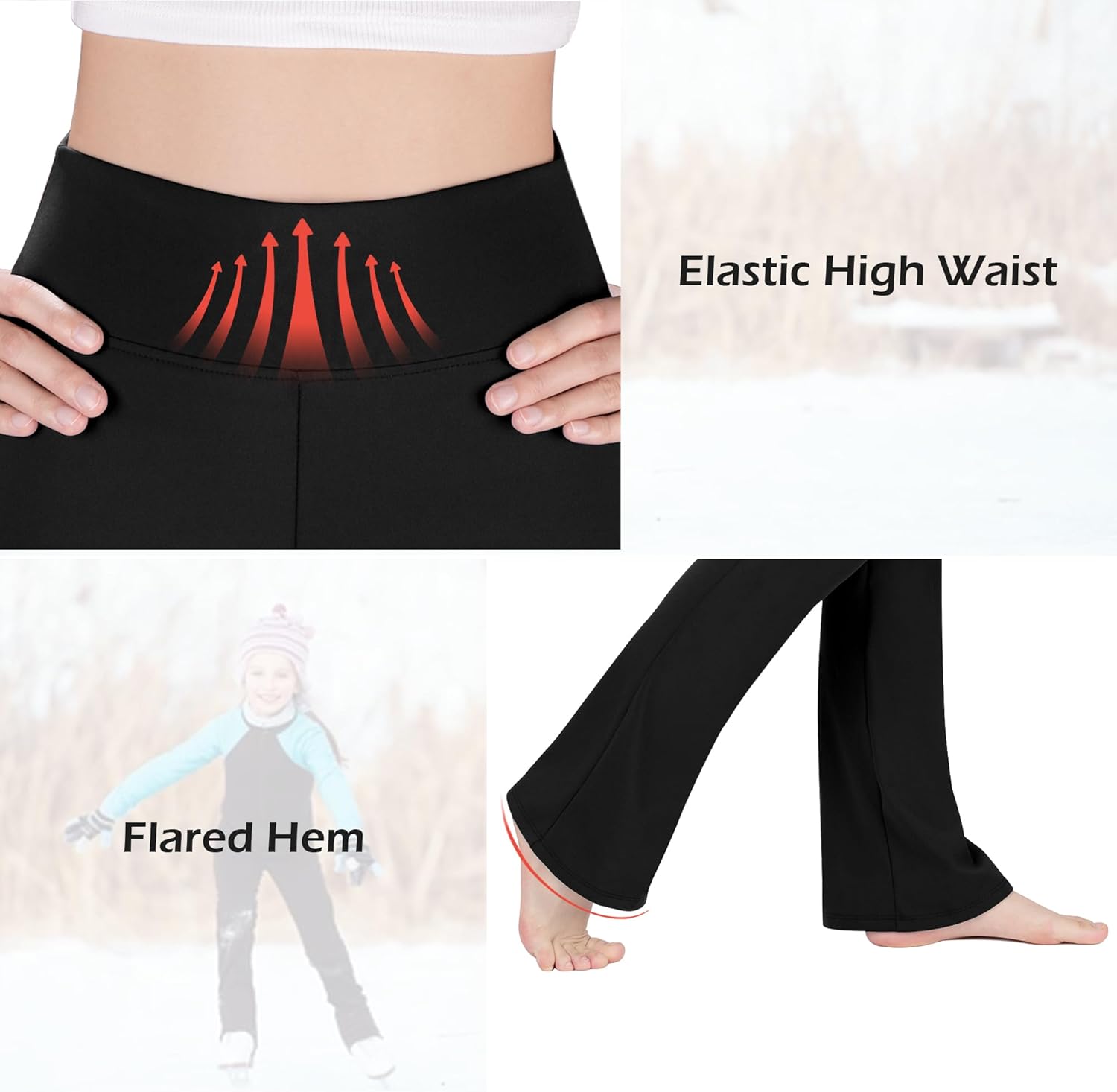 High Waisted Fleece-Lined Flare Leggings for Girls