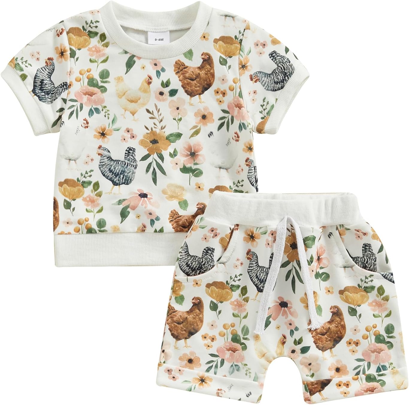 Chloefairy Toddler Boy Girl Farm Outfit Cute Flower Chicken Printed Set