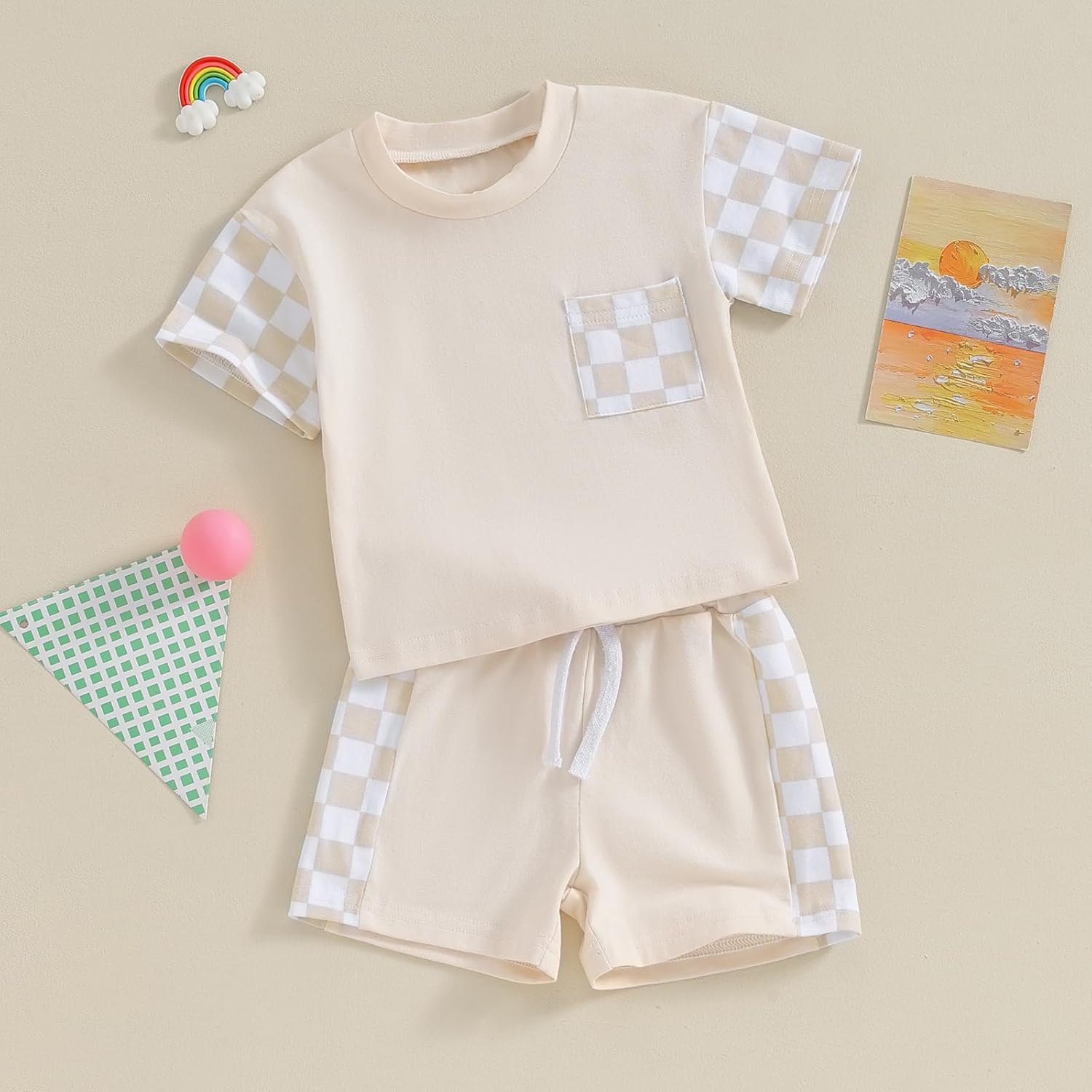 Cute Baby Summer Outfits Plaid Patchwork Elastic