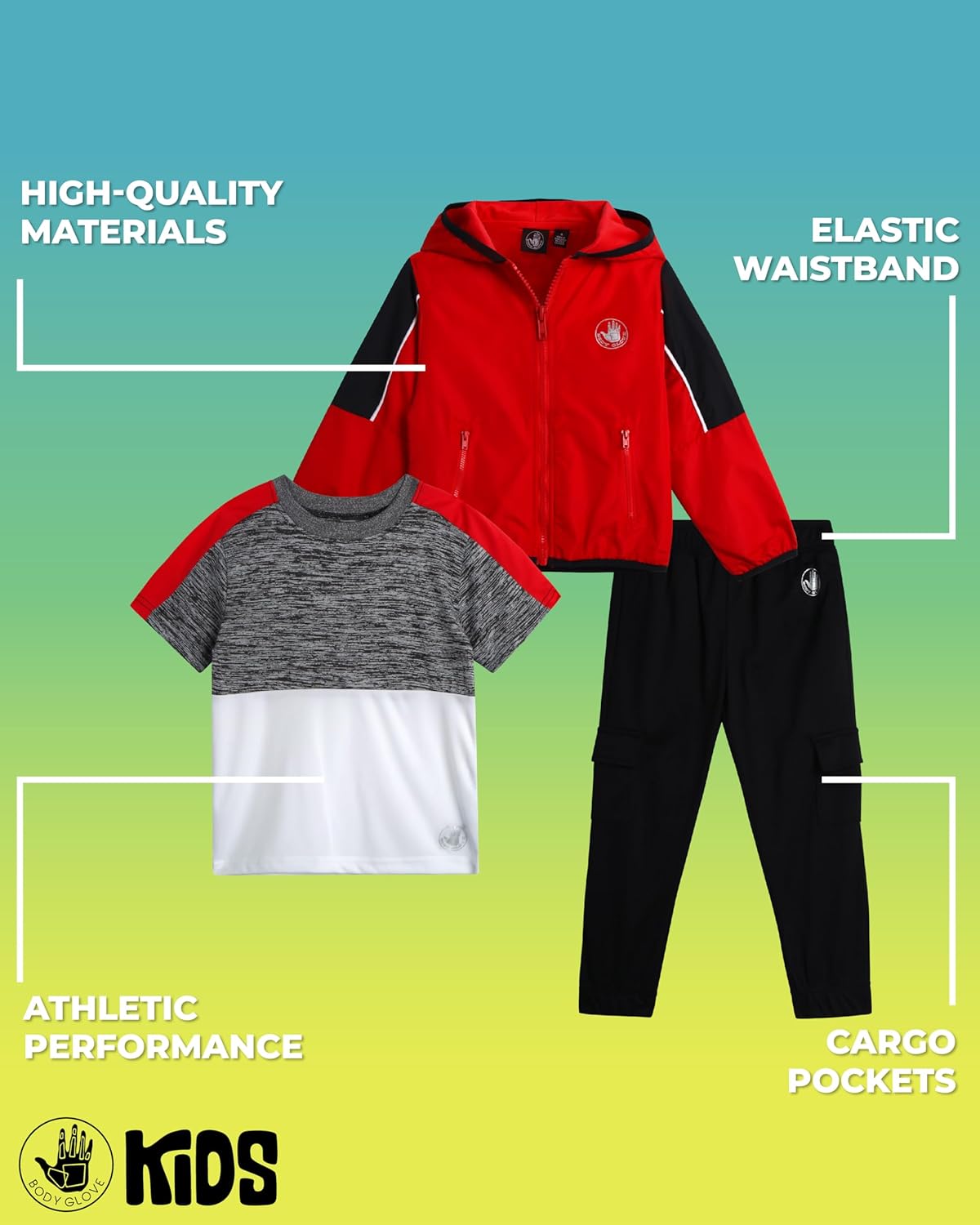 Body Glove Boys Complete Tracksuit Set - 3-Piece Lightweight Windbreaker More