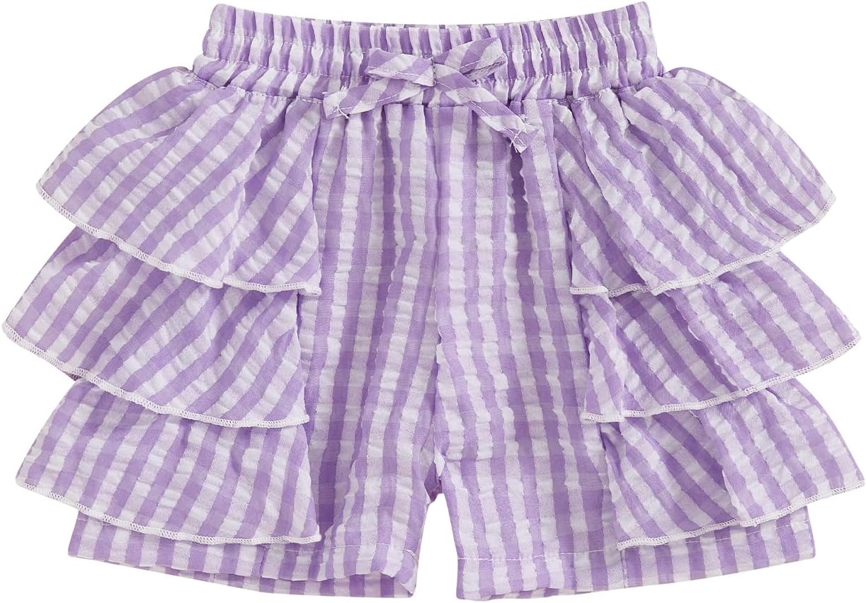 Ruffle Bloomers Toddler Girl Elastic Waist Wide Leg Striped Print Seersuckers Shorts