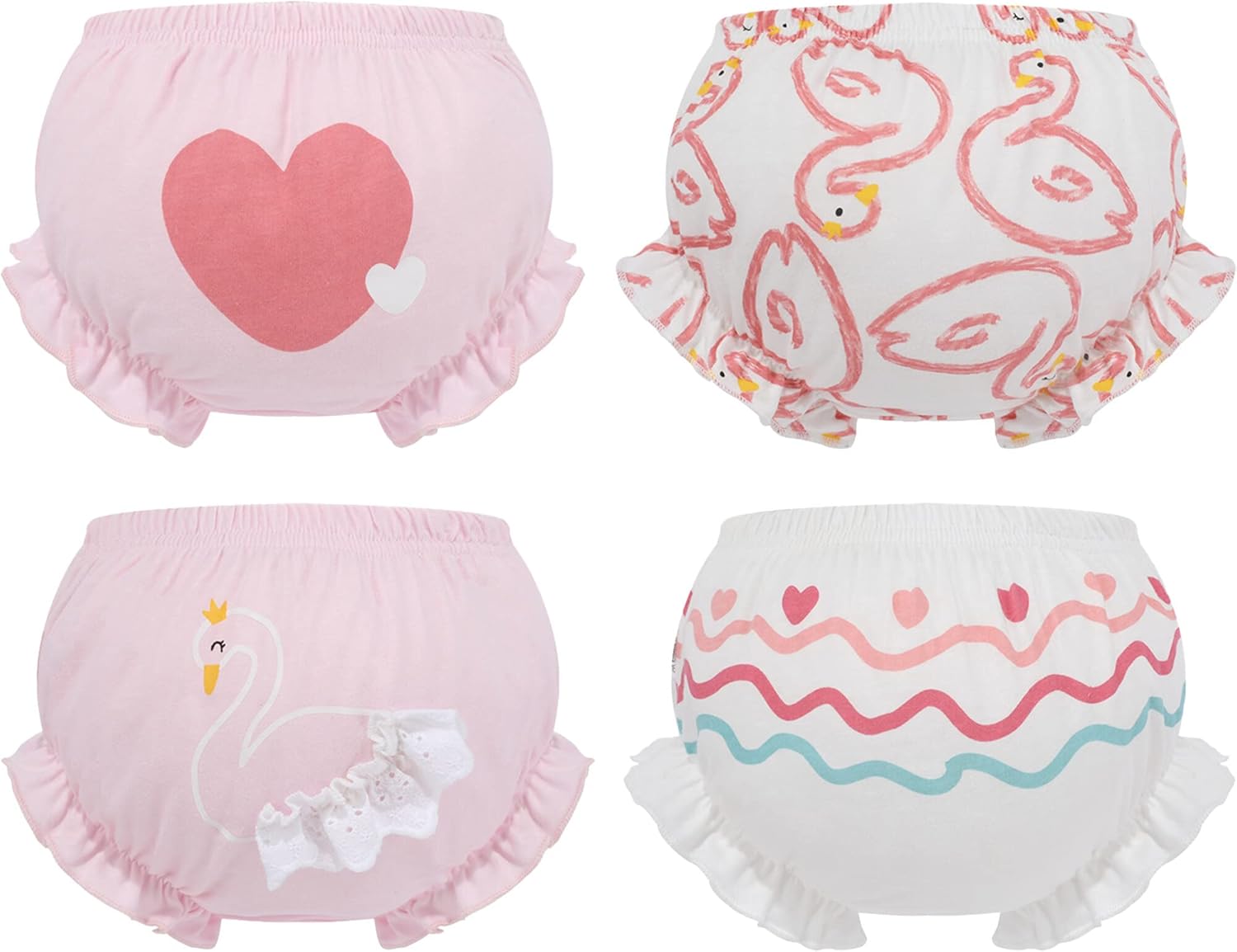 SEAUR 4-Pack Toddler Bloomers Cotton Ruffle Diaper Cover Soft