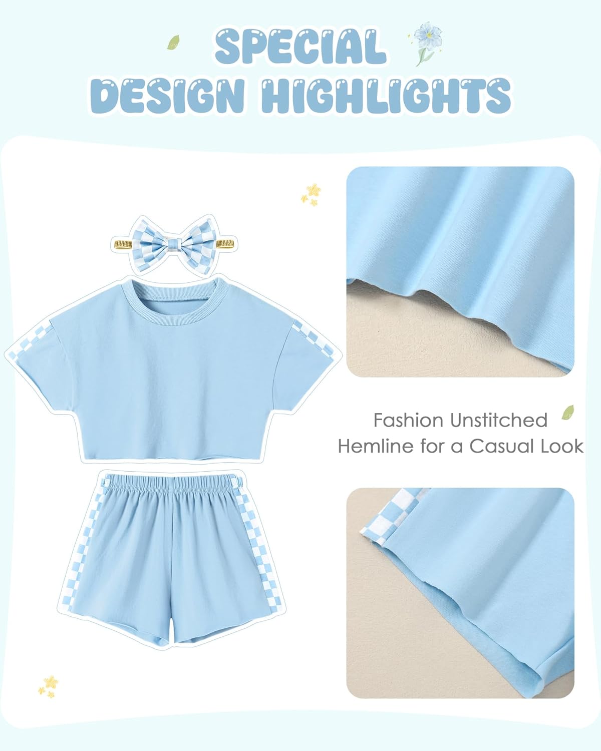 Sanmio Toddler Girl Summer Outfit Set Batwing T-ShirtShortsHeadband 3Pcs