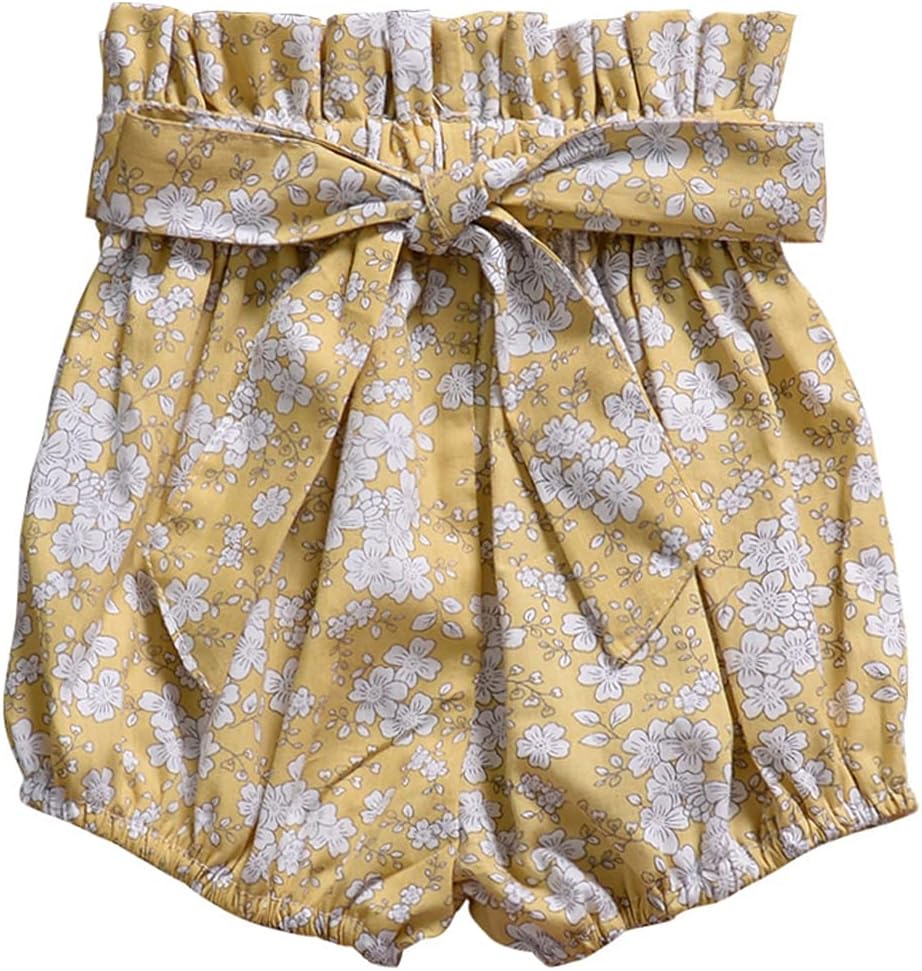Symunnia Toddler Girl Bowknot Ruffle Shorts Elastic High Waist