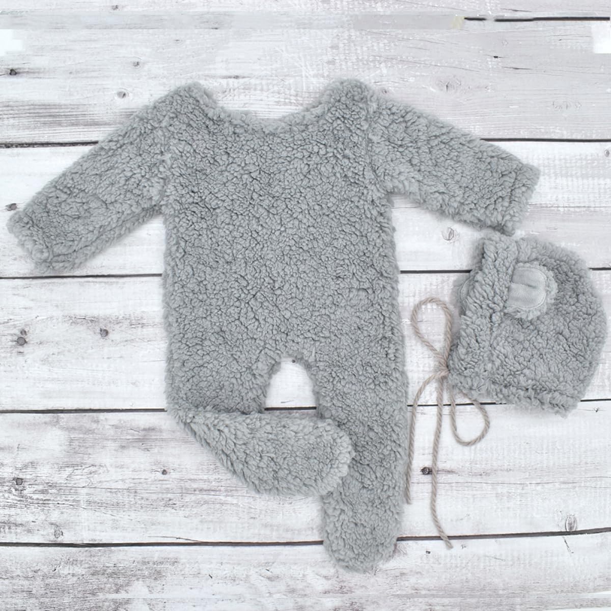 Coberllus Newborn Bear Romper Hat Perfect for Photoshoots