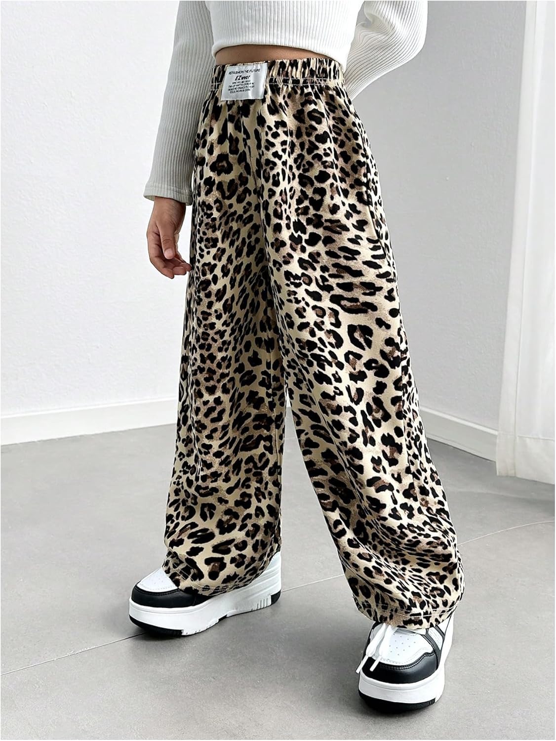 GORGLITTER Girls Leopard Cheetah sweatpants COZY wide leg flared pants