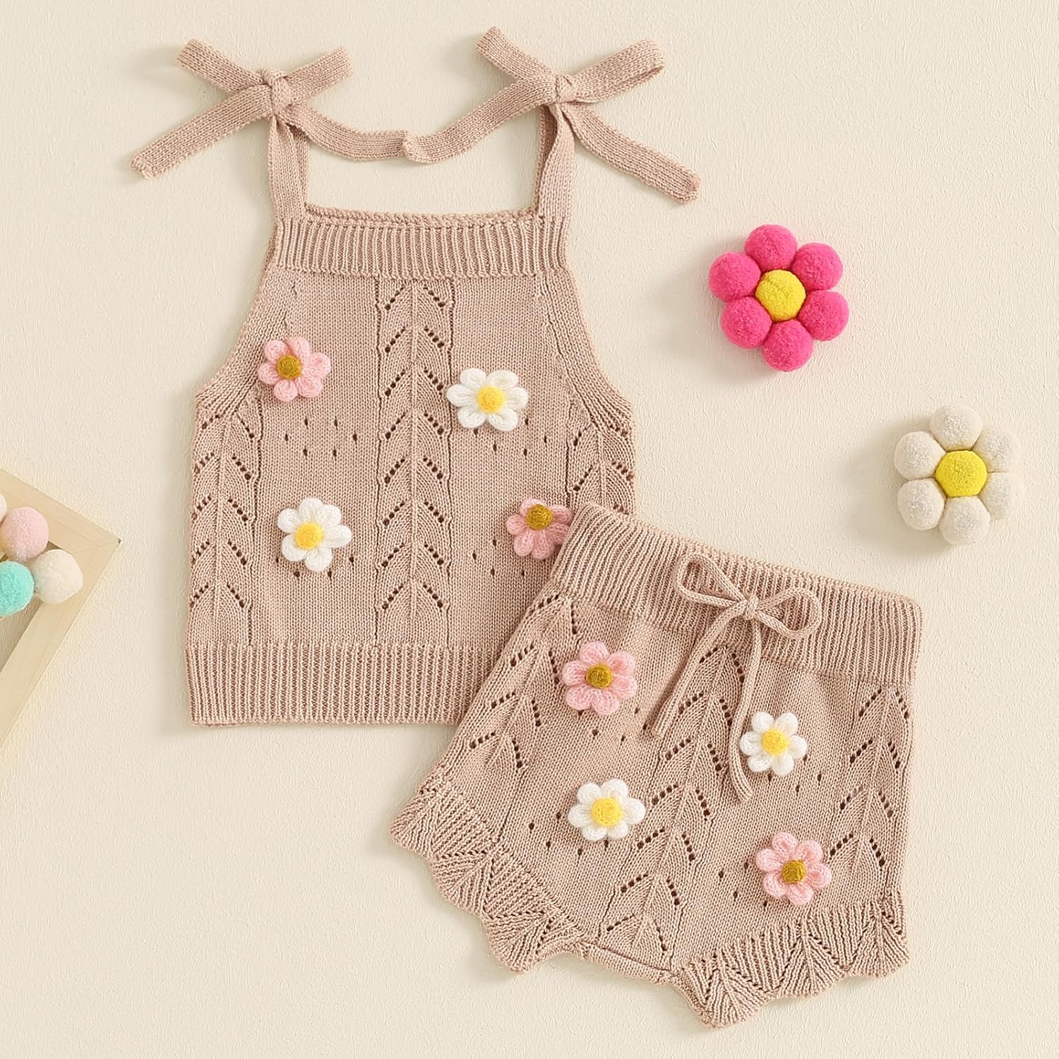 Adorable Toddler Girl Fall Outfit Knit Camisole Shorts Set