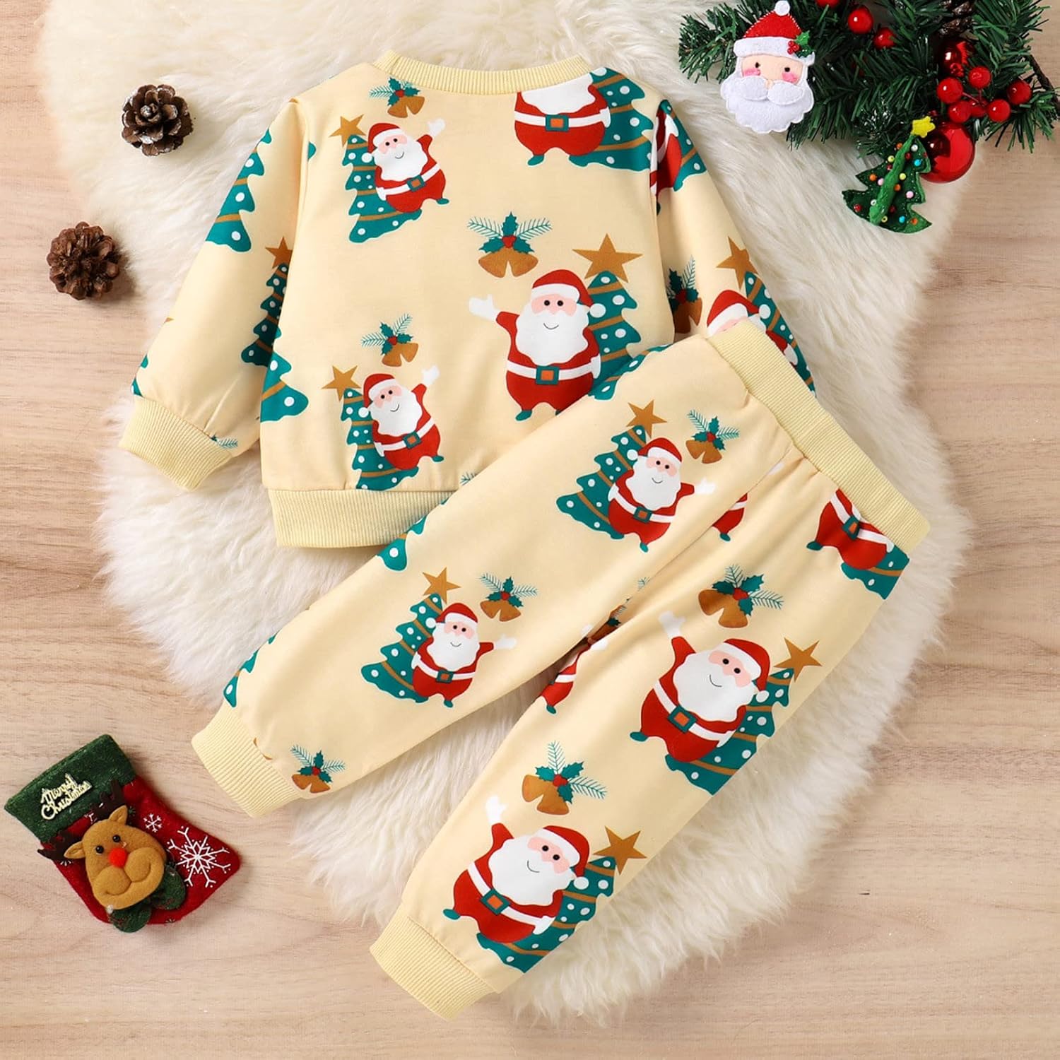 Christmas Toddler Santa Print Pullover T-Shirt with Headband