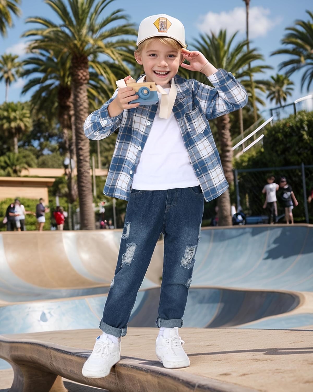 CocoRARA Toddler Boys Plaid Denim Set