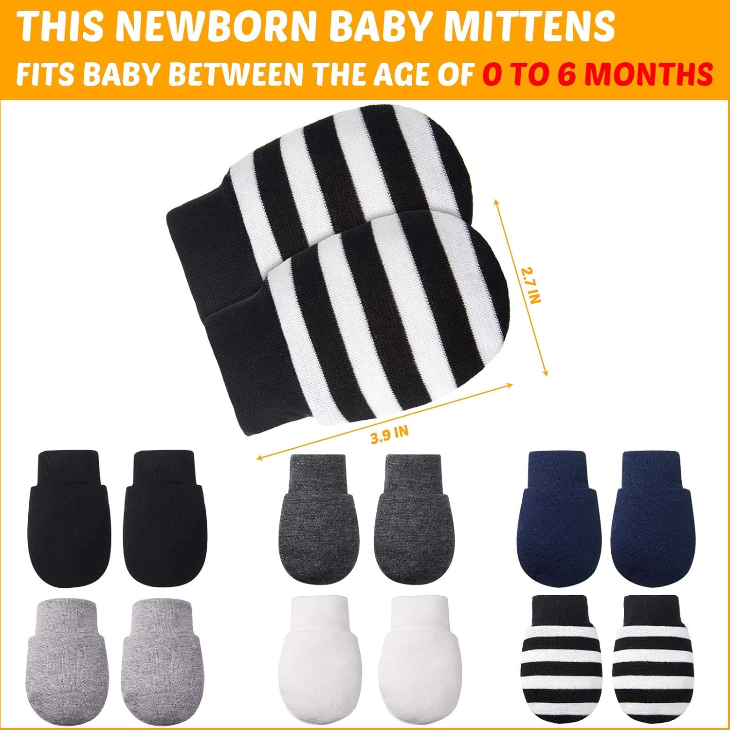 18-Pair No-Scratch mittens for Babies 0-6 Mo