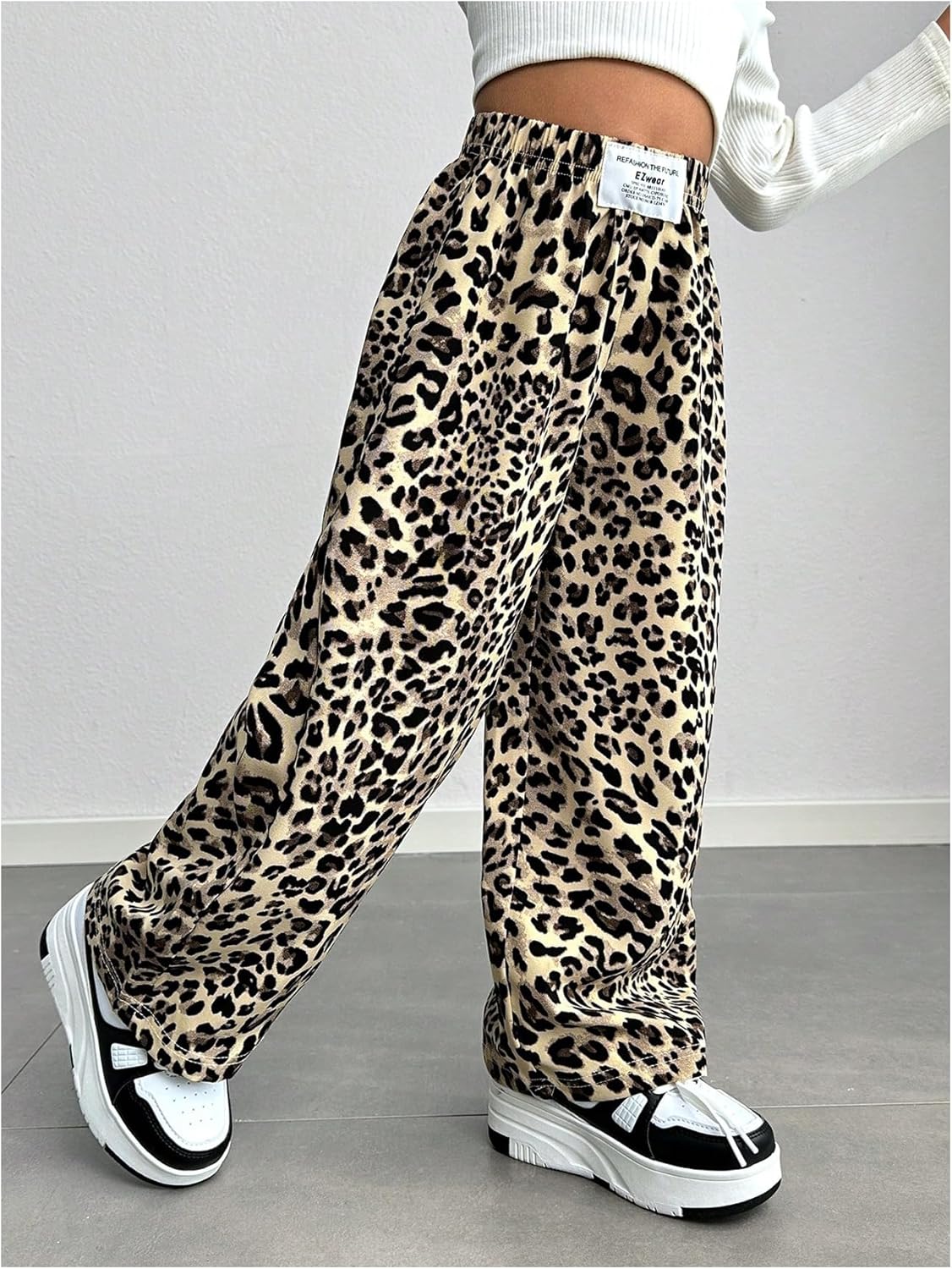 GORGLITTER Girls Leopard Cheetah sweatpants COZY wide leg flared pants