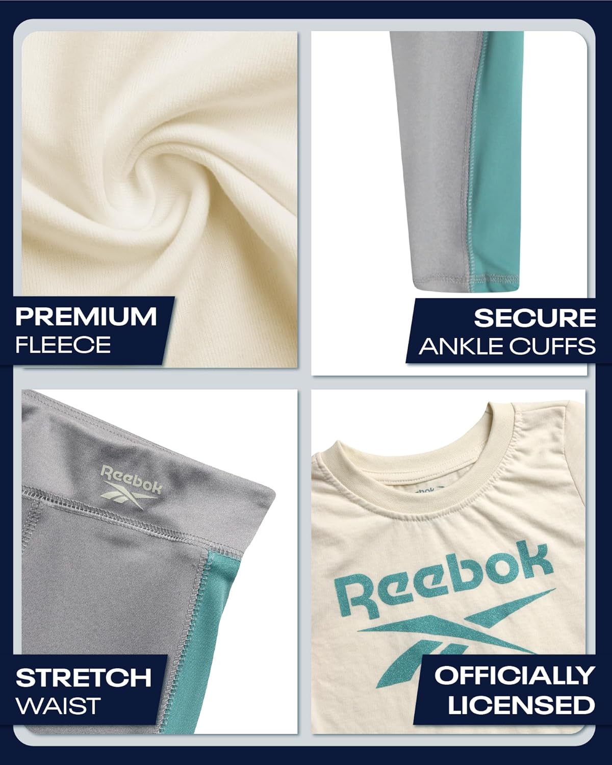 Reebok Baby Girls Set Cozy Fleece Graphic Tee for Little Ones