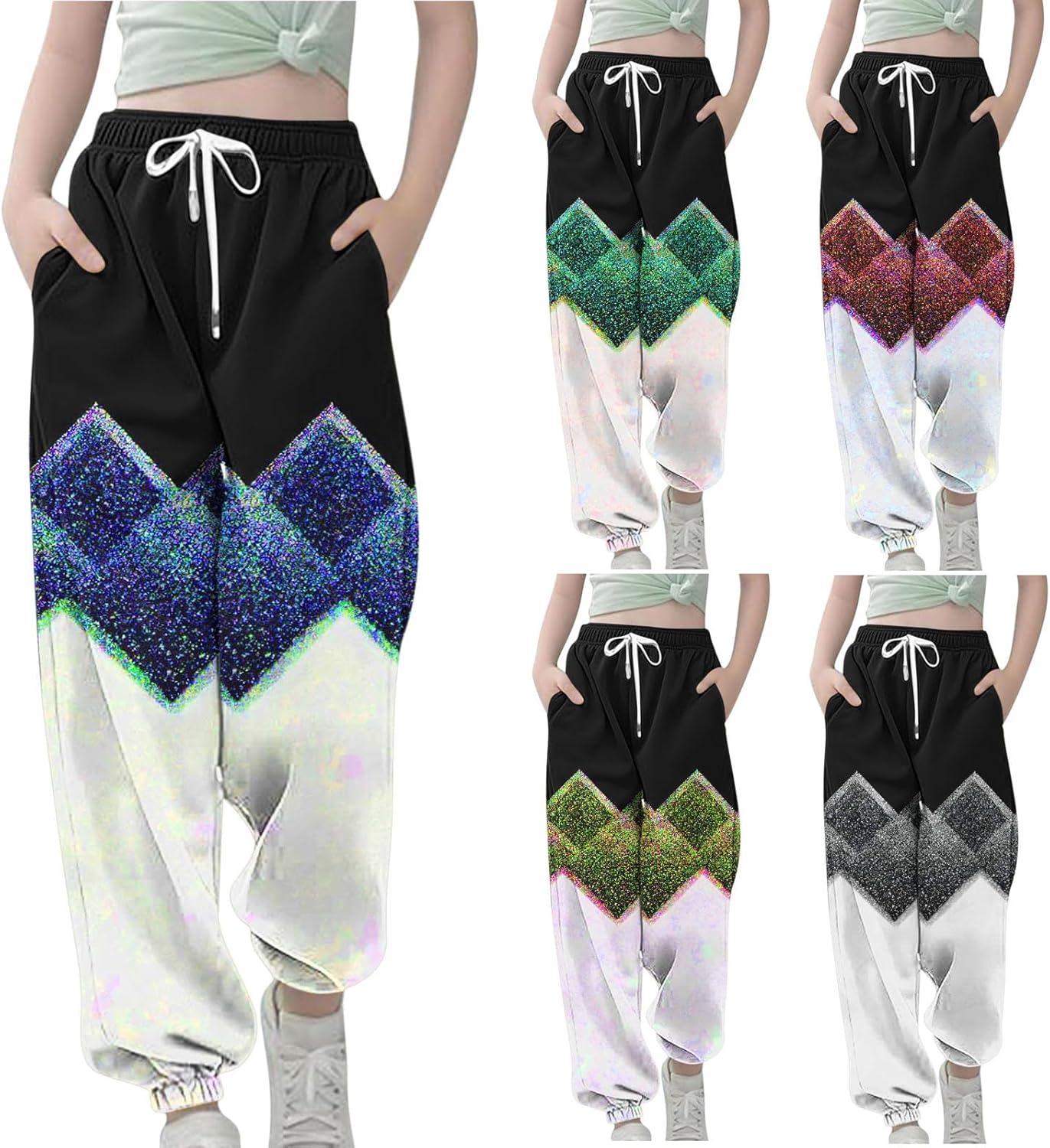 Teen Girl Geometry Print Loose Joggers Pants
