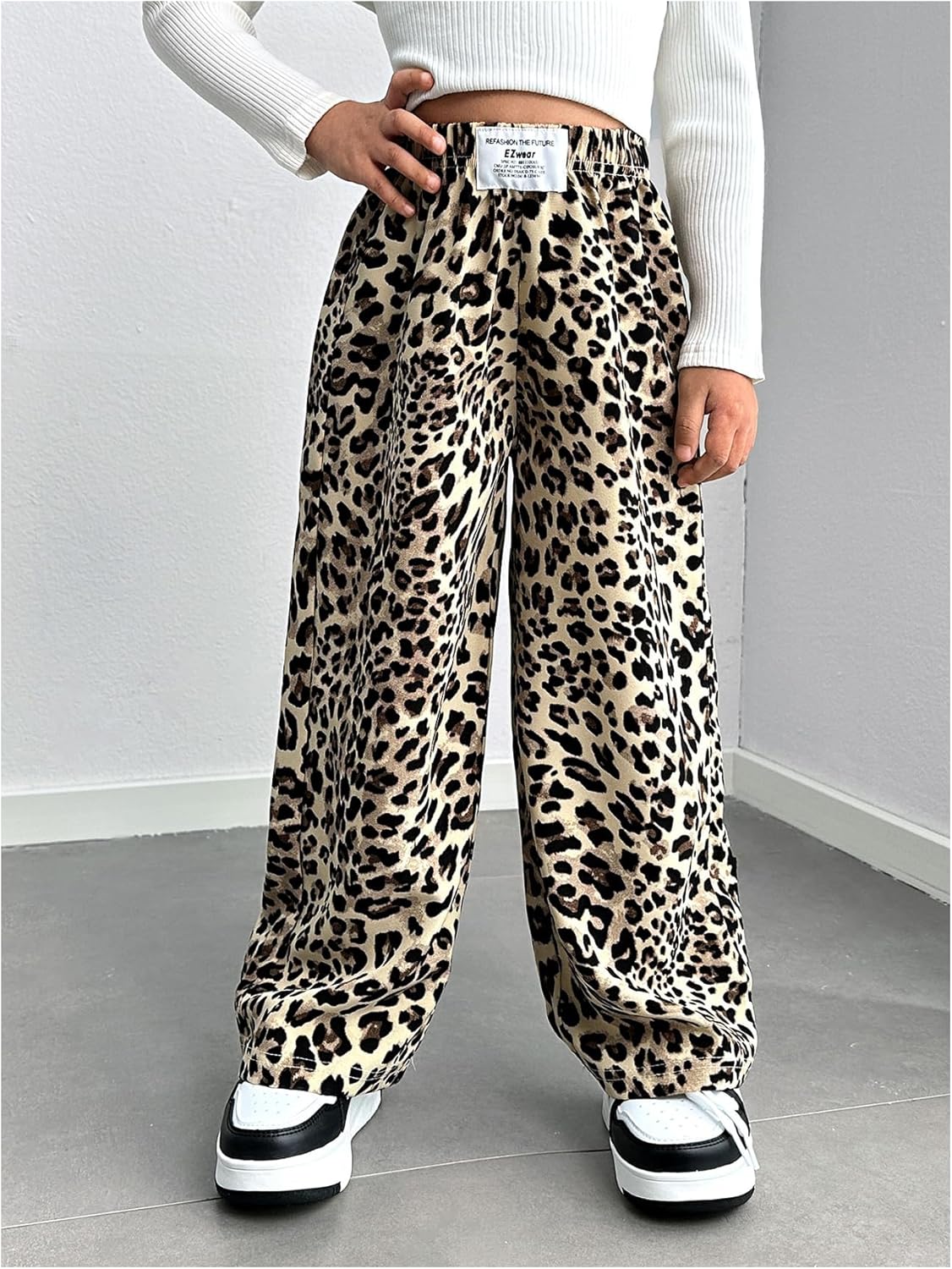 GORGLITTER Girls Leopard Cheetah sweatpants COZY wide leg flared pants