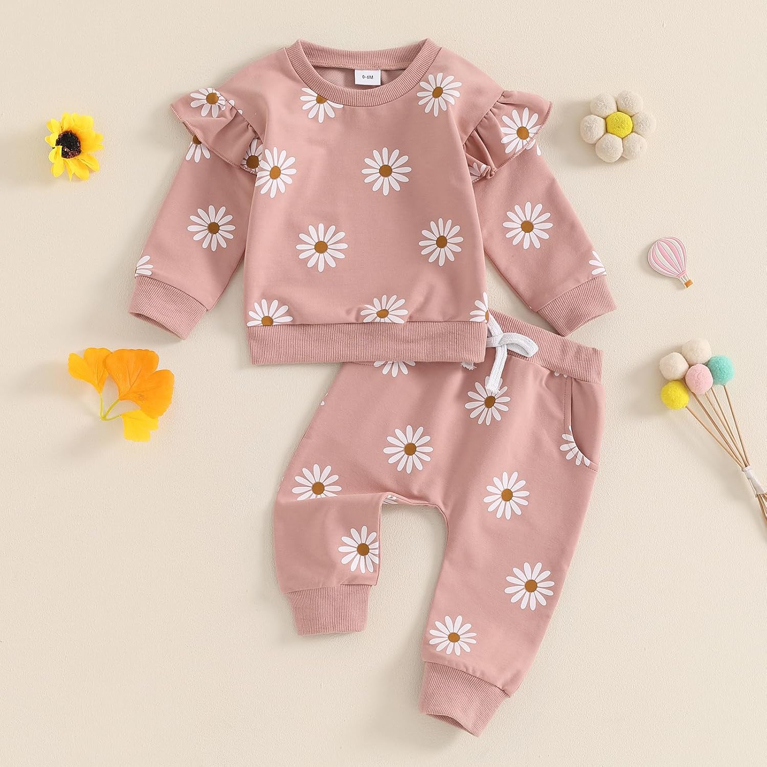 Mubineo Baby Girl Ruffle Sweater Pocket Pants Set