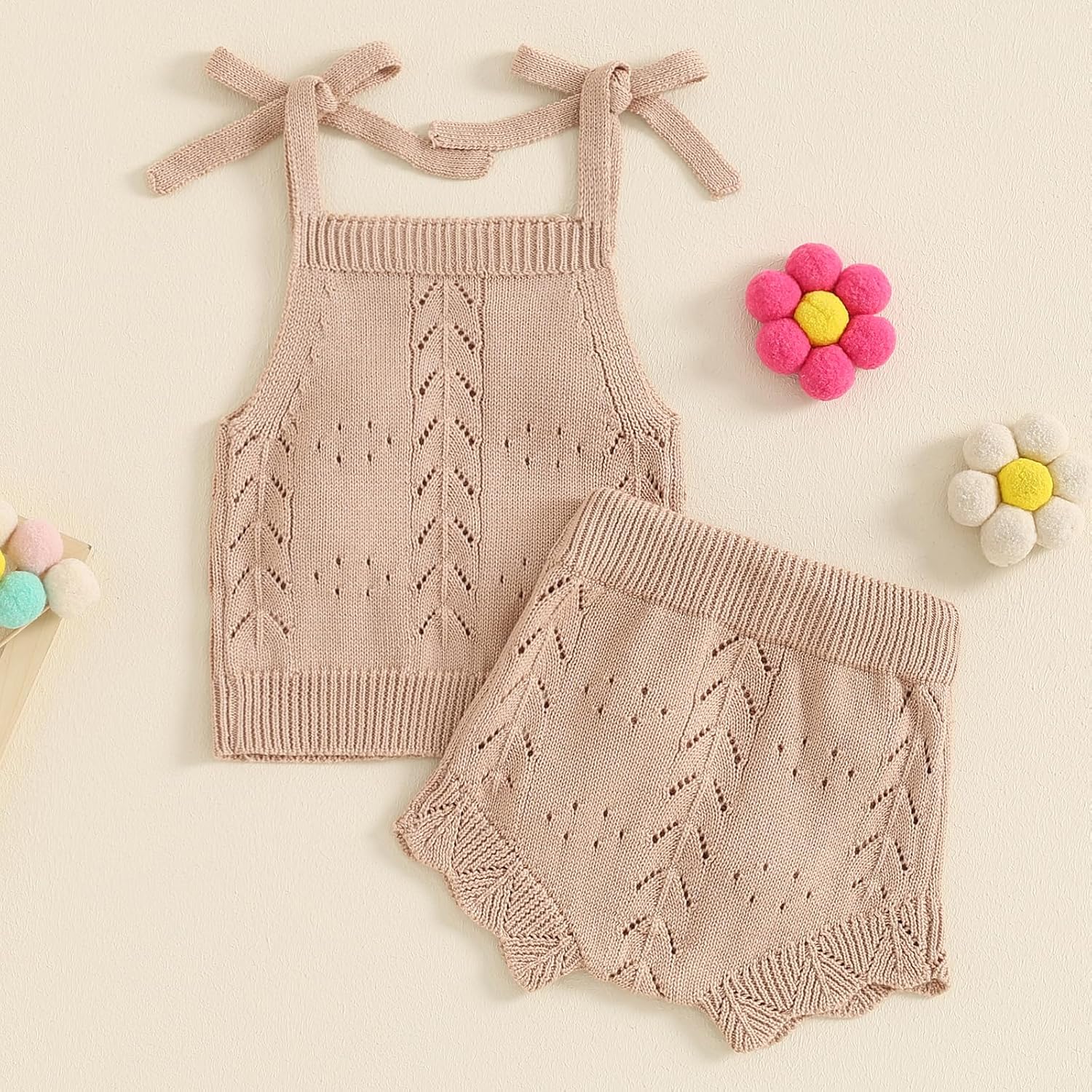 Adorable Toddler Girl Fall Outfit Knit Camisole Shorts Set