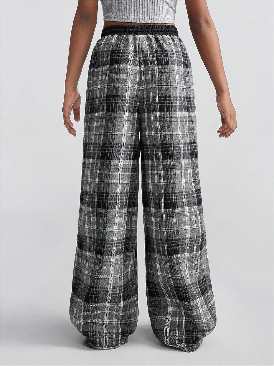 Wide-Leg Plaid Print Pants for Girls - Chic comfy for weekends